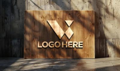 Golden Wooden Logo Mockup on Wood – Free Download