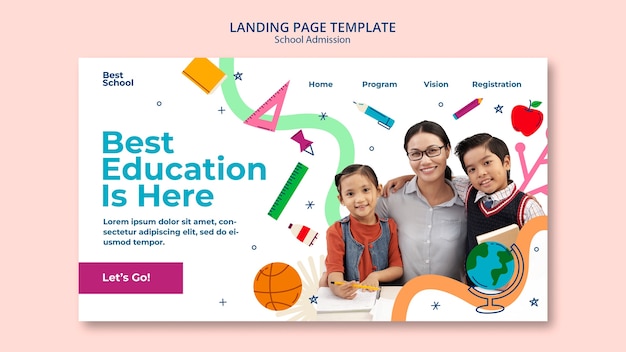 Flat Design School Admission Landing Page – Free Download