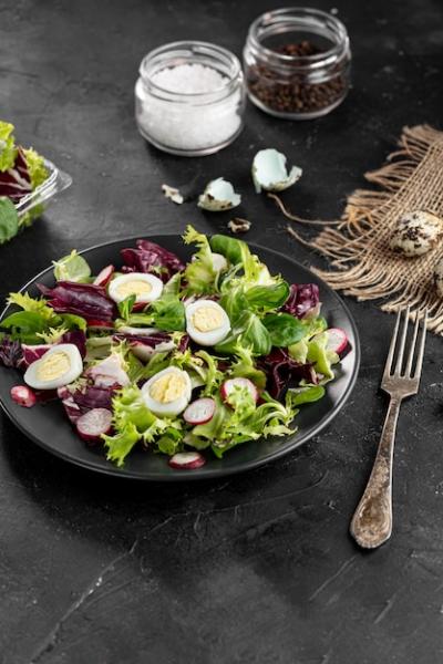 High Angle Salad Arrangement on Dark Table – Free Download