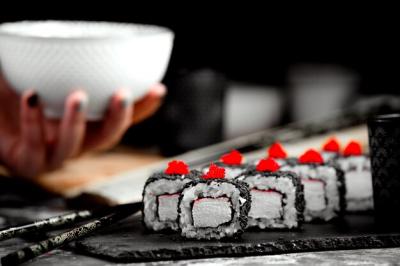 Sushi Set with Black Cover and Rice – Free Stock Photo for Download