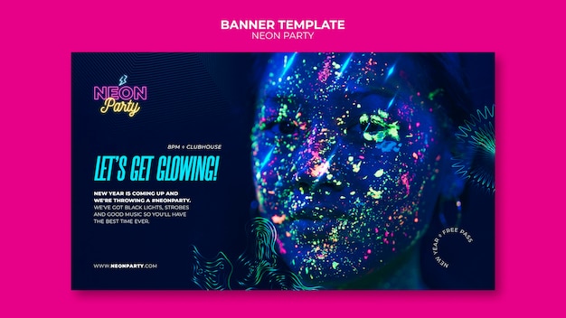 Neon Party Horizontal Banner Template – Free to Download