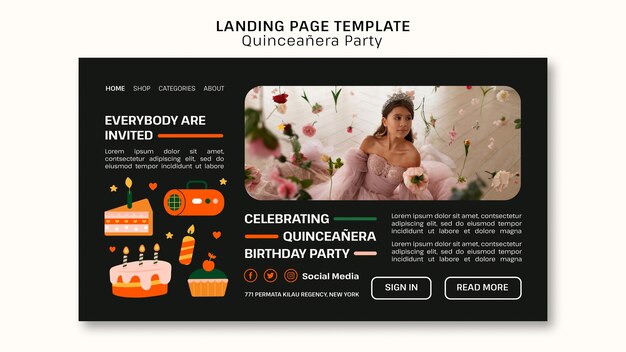 QuinceaÃ±era Party Landing Page PSD Template – Free to Download