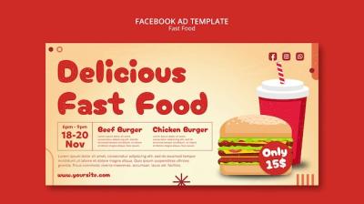 Delicious Hand Drawn Fast Food Facebook Template – Free Download