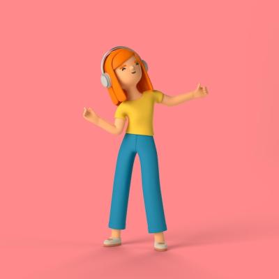 3D Girl Character Enjoying Music with Headphones – Free Stock Photo for Download