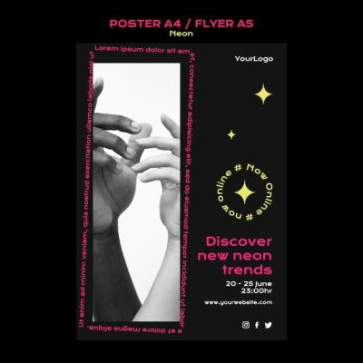 Neon Vertical Poster Template for New Online Trends – Free Download