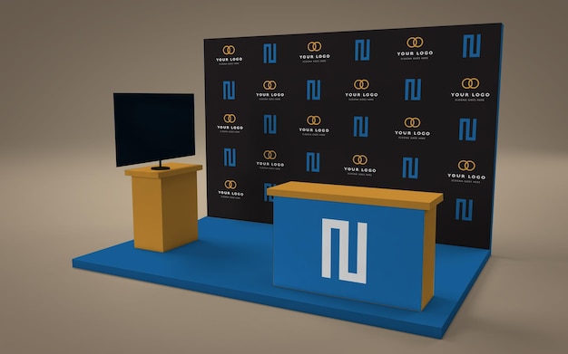 Booth Design Featuring Backdrop, Podium, and TV Screen Table – Free Download