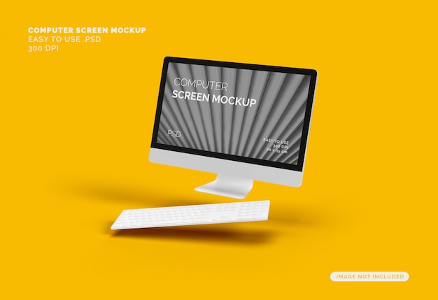Mockup of a Flying Computer Screen with Keyboard – Free to Download