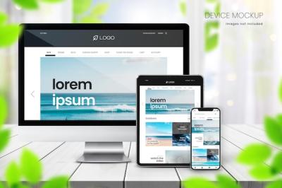 Realistic Device Mockup Collection on Bright Sky Background – Free Download