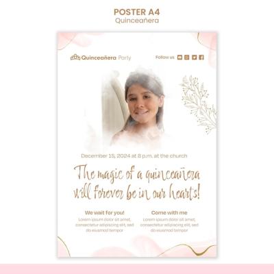 Hand Drawn Quinceanera Party Poster Template – Free to Download