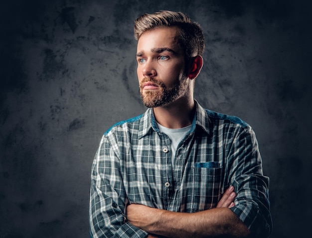 Studio Portrait of a Blue-Eyed Bearded Hipster Male Over Grey Background – Free Stock Photo, Download for Free