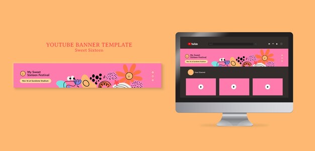 Sweet 16 Celebration YouTube Banner Template – Free Download