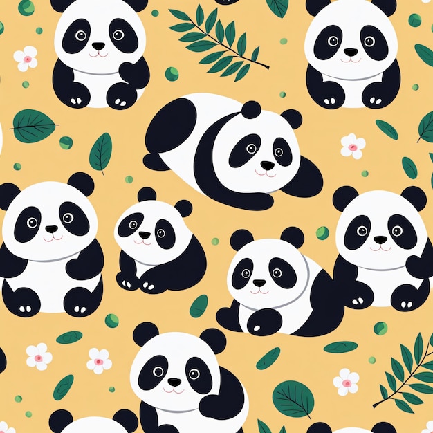 Seamless Pattern Featuring Cute Panda Bear Illustration – Free Download