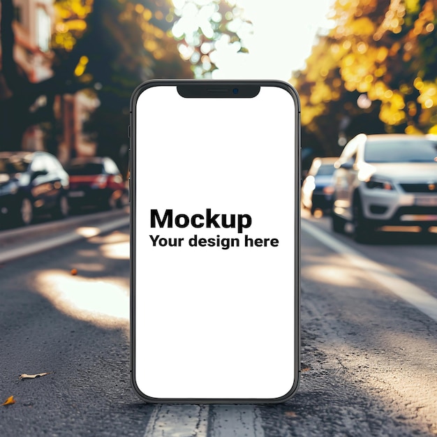 Black Smartphone Mockup on Road Background – Free Download