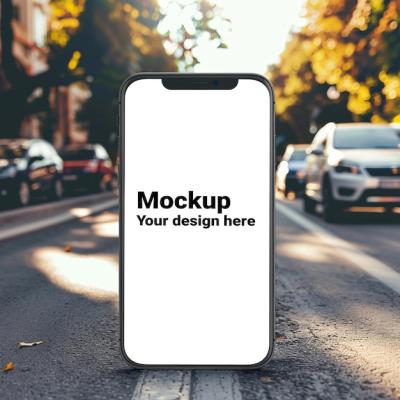 Black Smartphone Mockup on Road Background – Free Download