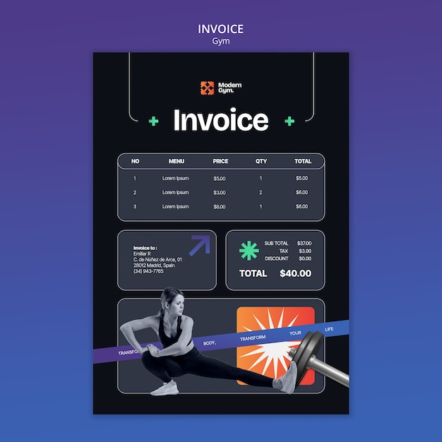 Gym Training Invoice Template for Free Download