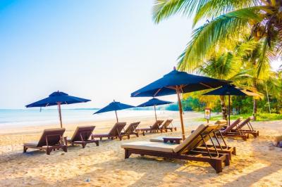 Turquoise Parasol on Sandy Beach – Free Download