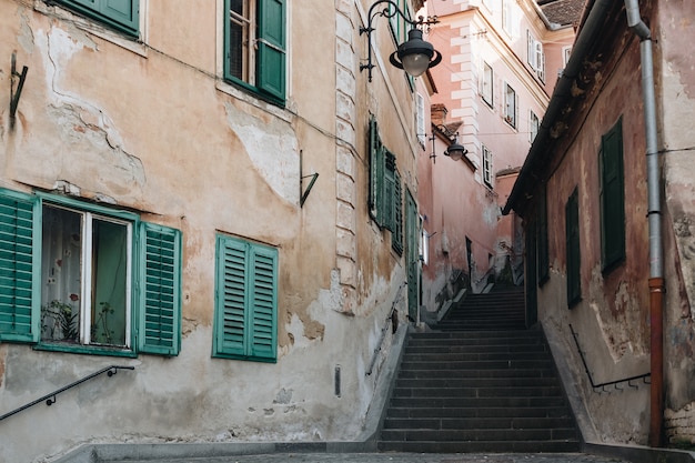 Sibiu Street: A Beautiful View of Historical Houses – Free Download