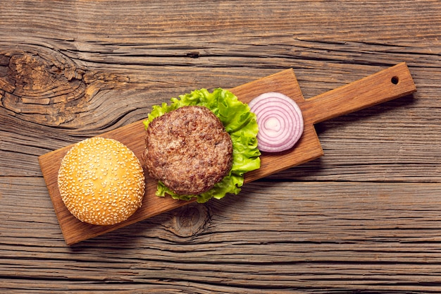 Flat Lay Burger Ingredients on a Cutting Board – Free to Download