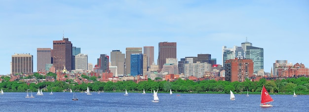 Boston Charles River Panorama Featuring Urban Skyline Skyscrapers and Sailing Boat – Free Stock Photo for Download