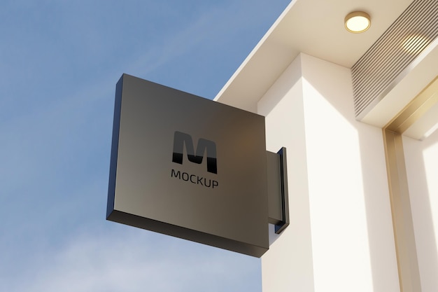 Rectangle Signage Box Mockup for Office Store Facades – Free Download