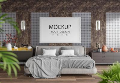 Poster Frame Mockup in a Bedroom – Free Download