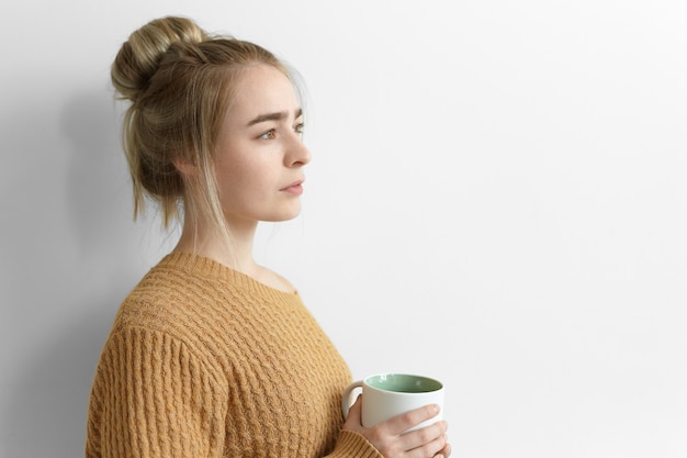 Thoughtful Young Woman Enjoying Hot Cocoa at Home – Free Stock Photo, Download Free