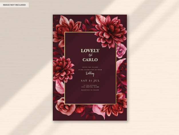 Beautiful Maroon Flower and Leaves Wedding Invitation Template – Free to Download