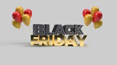 Black and Gold Black Friday Text 3D Render with Balloon – Free Download