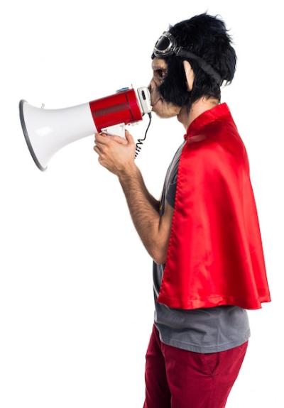 Superhero Monkey Man Shouting by Megaphone – Free Stock Photo for Download