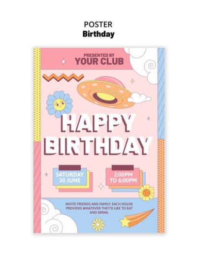 Creative Birthday Template Design for Free Download