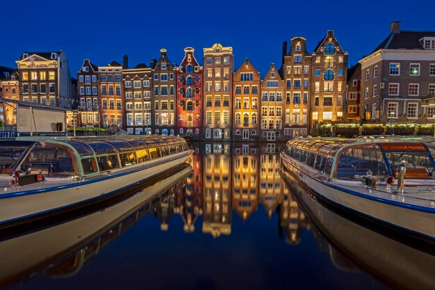 Amsterdam Houses Along the Damrak at Night – Free Stock Photo, Download Free