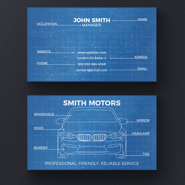 Car Blueprint Business Card Template – Free Download