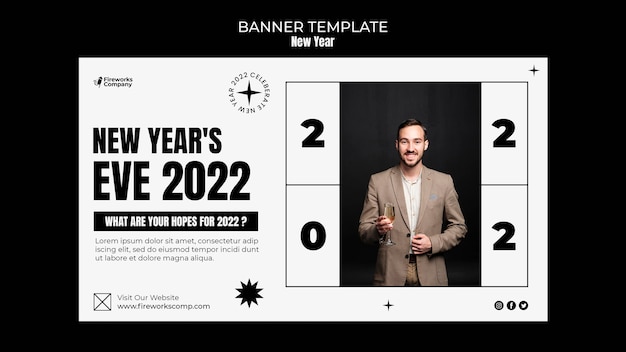 Horizontal Banner Template for Festive New Year – Download Free Stock Photo