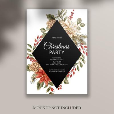 Floral Gold Christmas Party Invitation Template – Free Download