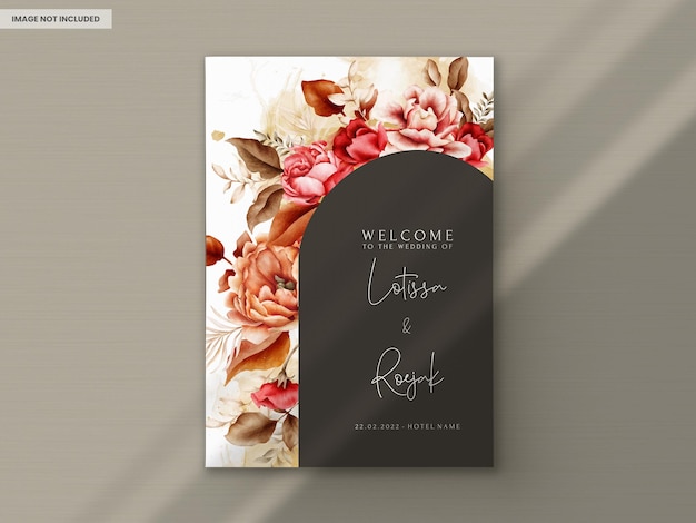 Elegant Watercolor Brown Roses Wedding Invitation Template – Free Download