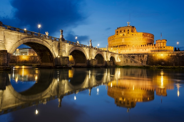 Castle of the Holy Angel and Holy Angel Bridge by Night in Rome – Free Download