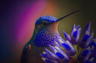 Cute Purple Hummingbird with Flower – Download Free Stock Photo