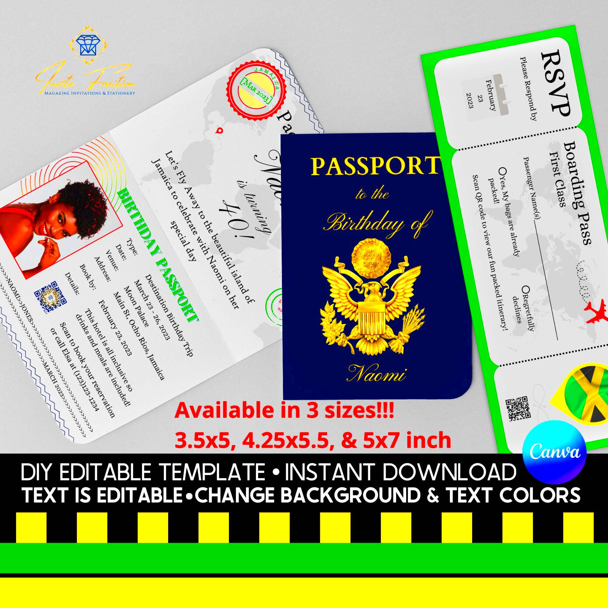 Passport Invitation Canva Template Printable Do It Yourself Etsy 