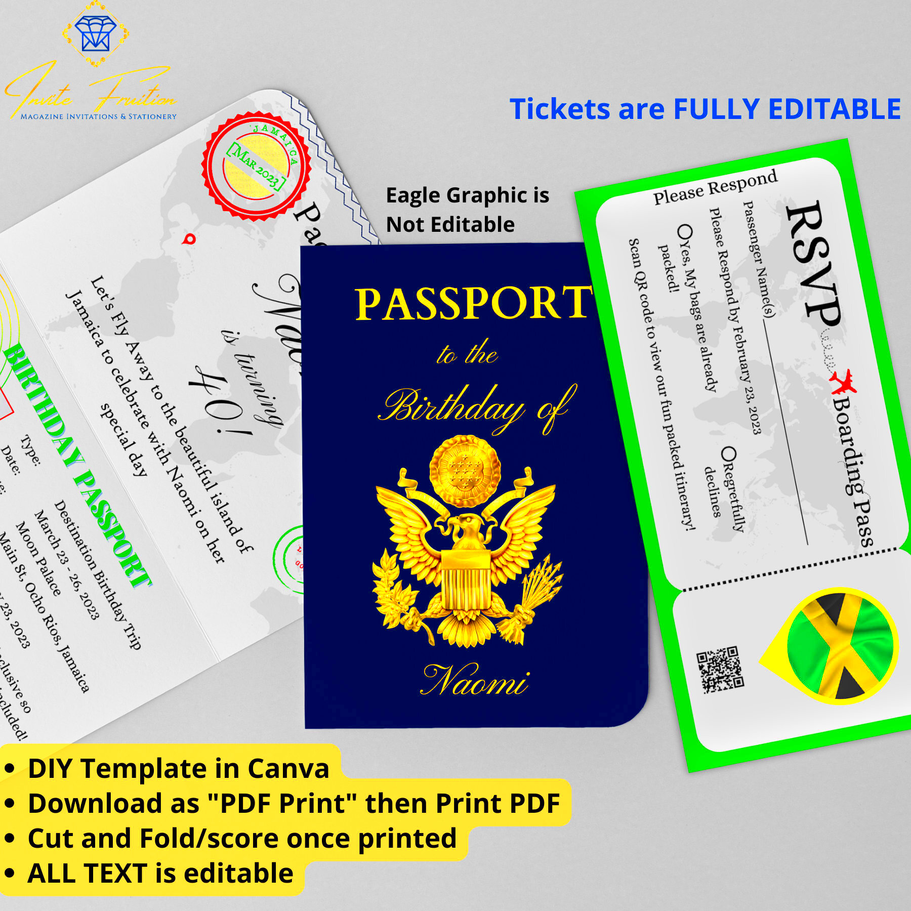 Passport Invitation Canva Template Printable Do It Yourself Etsy 