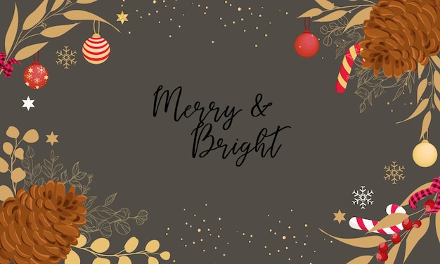 Beautiful Merry Christmas Card with Gold Leaves and Christmas Ornament – Free Download