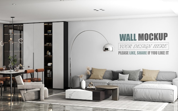 Modern Style Wall Mockup in a Beautiful Living Room – Free Download