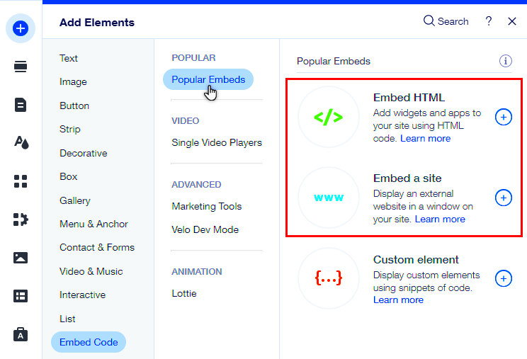 Wix Editor Embedding a Site or a Widget Help Center Wixcom