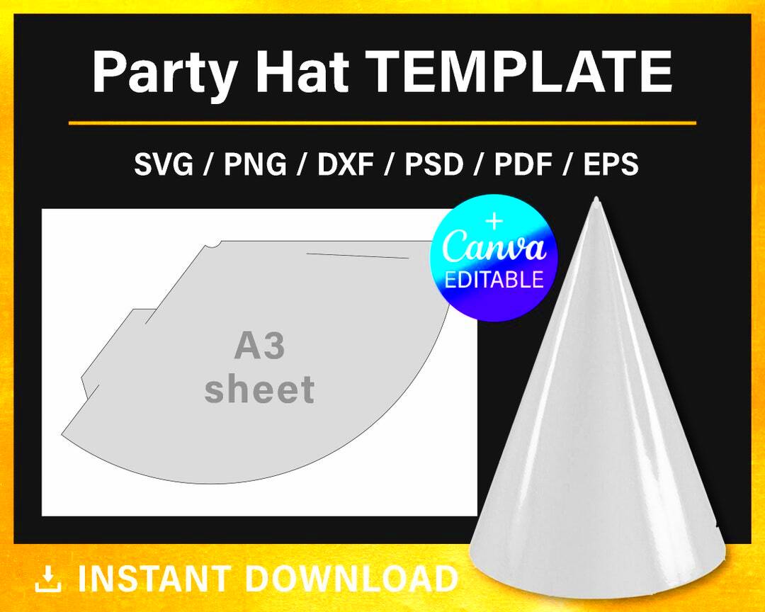 Party Hat Template Blank DIY Canva Party Decorations Party Favors 