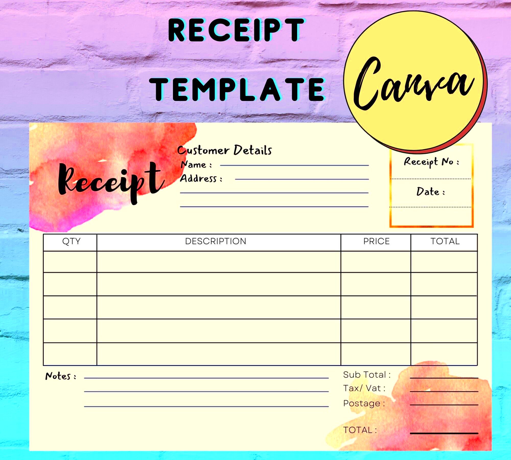 Receipt Template Editable in Canva Small Business A6 Size Etsy