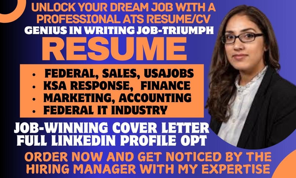 I will craft 24hrs federal resume, usajob, ksa, sales, federal IT industry, finance