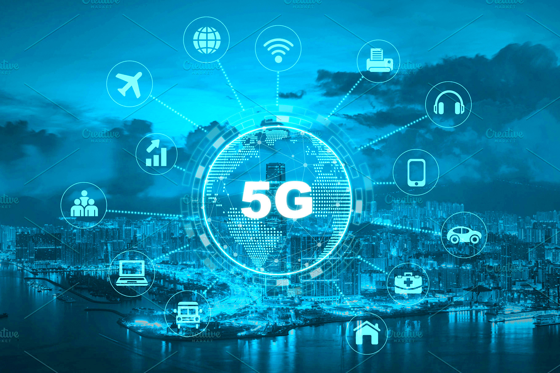 5g technology with earth dot in cent featuring 5g city and wireless 