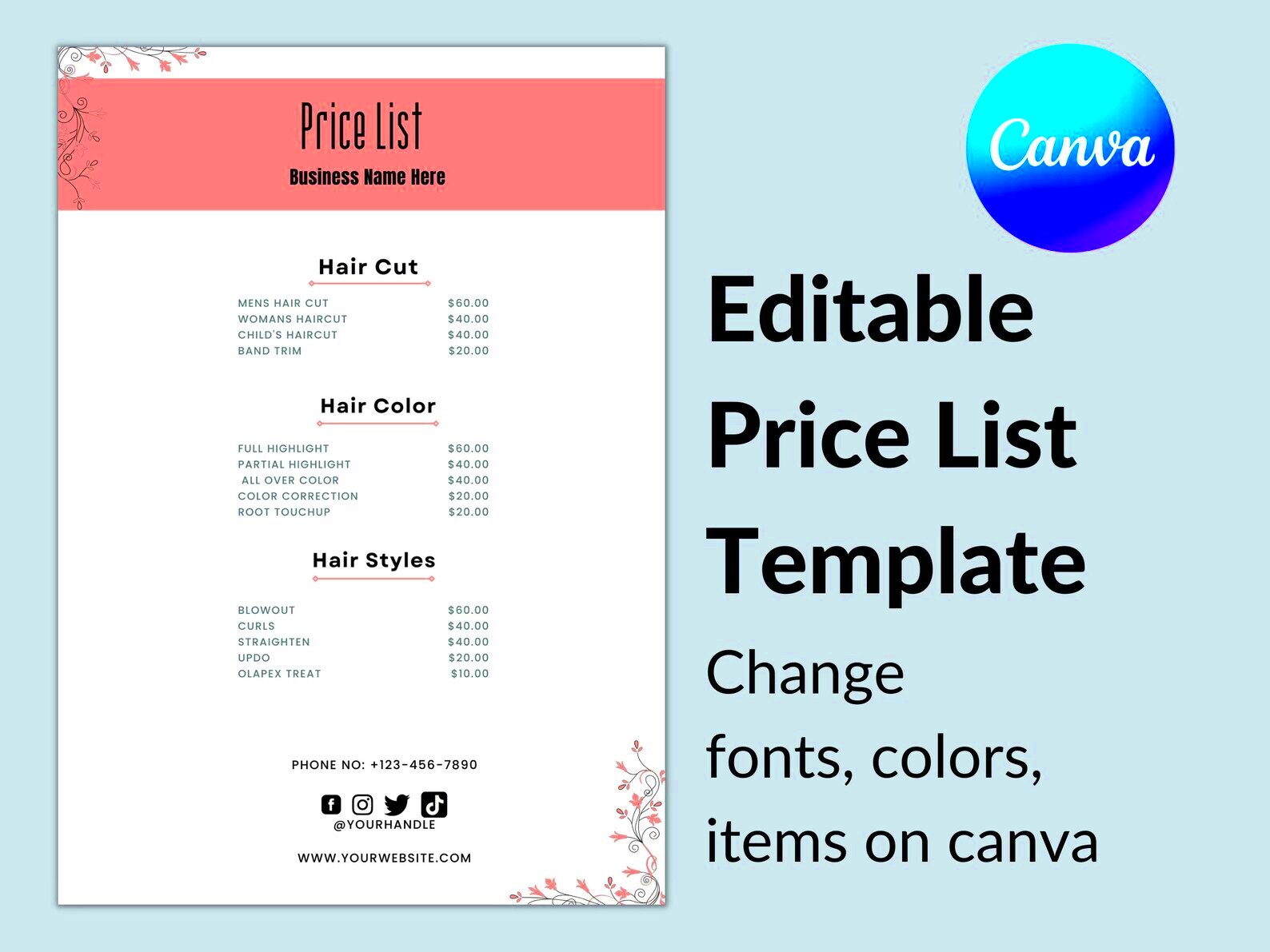 Canva Editable Price List Template Canva Printable Price Etsy Hong Kong