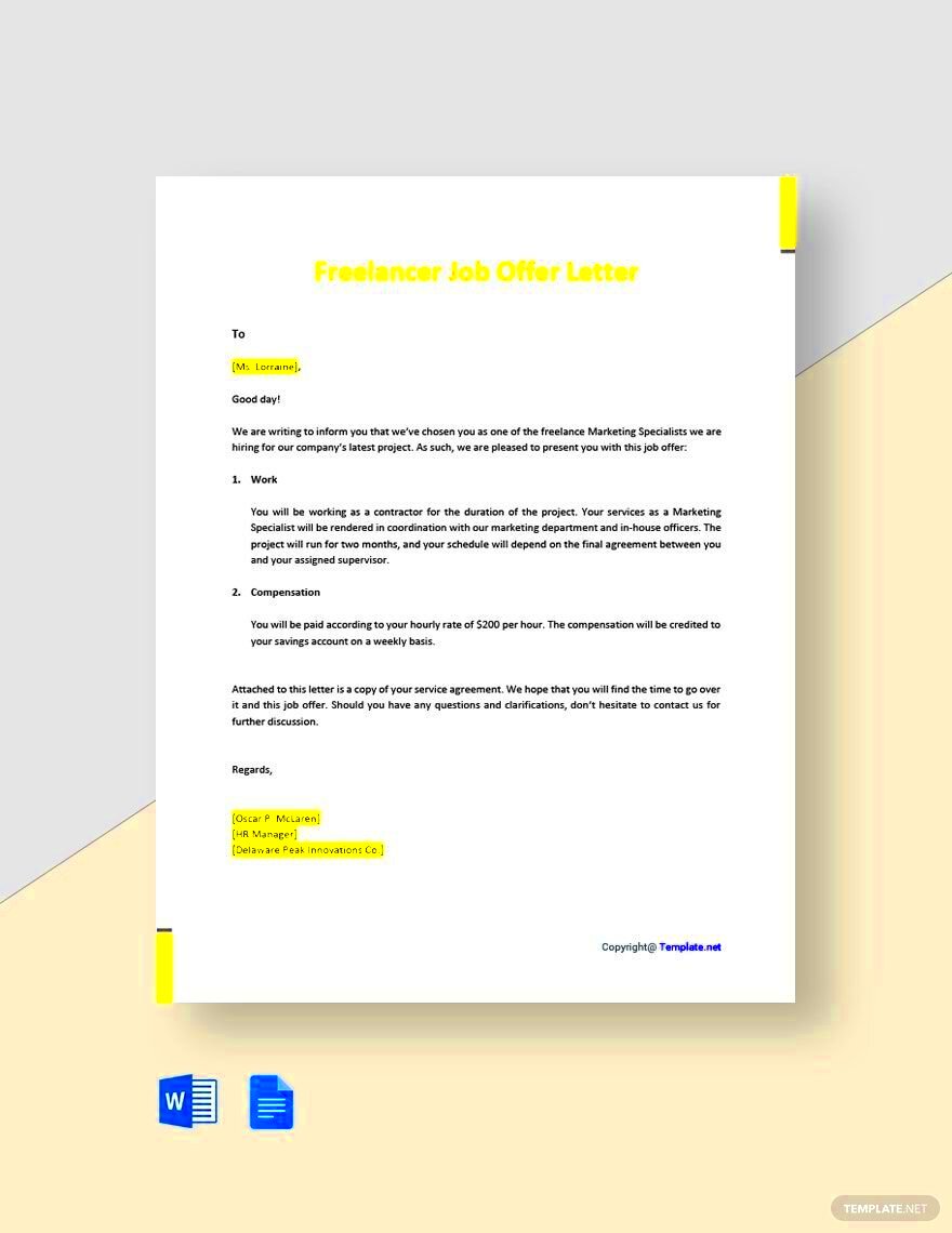 Freelancer Job Offer Letter in Word Google Docs PDF Download 