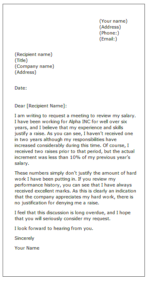 Sample request letter asking for a raise