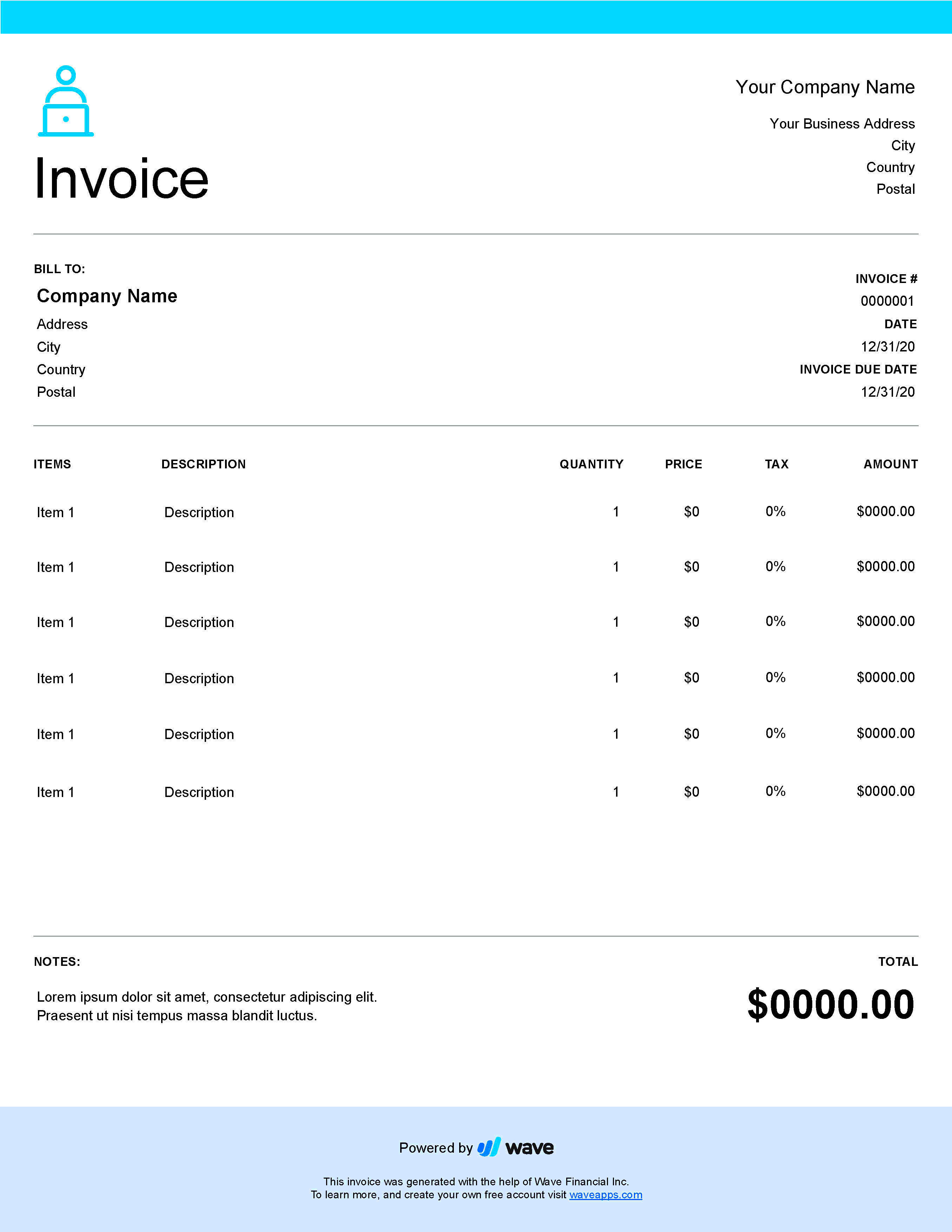 Freelancer invoice template Wave Invoicing